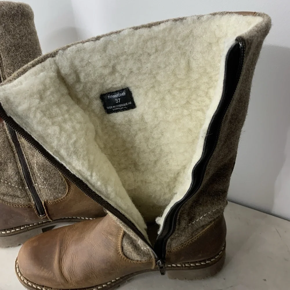 Bos & Co Hammond Boots Women 37 Size 6 6.5‎ Shoes Tall Brown Leather Wool Lined